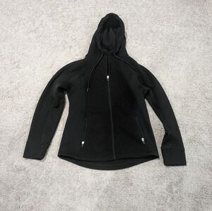 Swiss Tech Waffle Knit Tech Fleece Pockets Black Full Zipper Hooded Jacket S